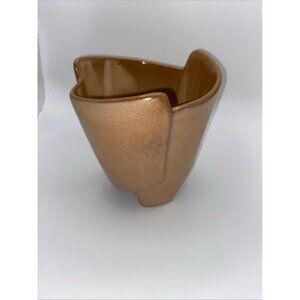 Francoma #39 Tan Ceramic Abstract Planter Vase Footed Design Handmade Look Decor